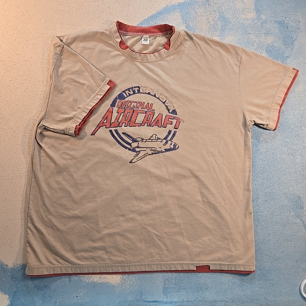 VTG AB Mens XL Internova Original Aircraft Beige T Shirt Red Aviation Distressed